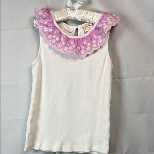 Matilda Jane Morning Breeze Ribbed tank top with pink eyelet ruffles NWT neck 12
